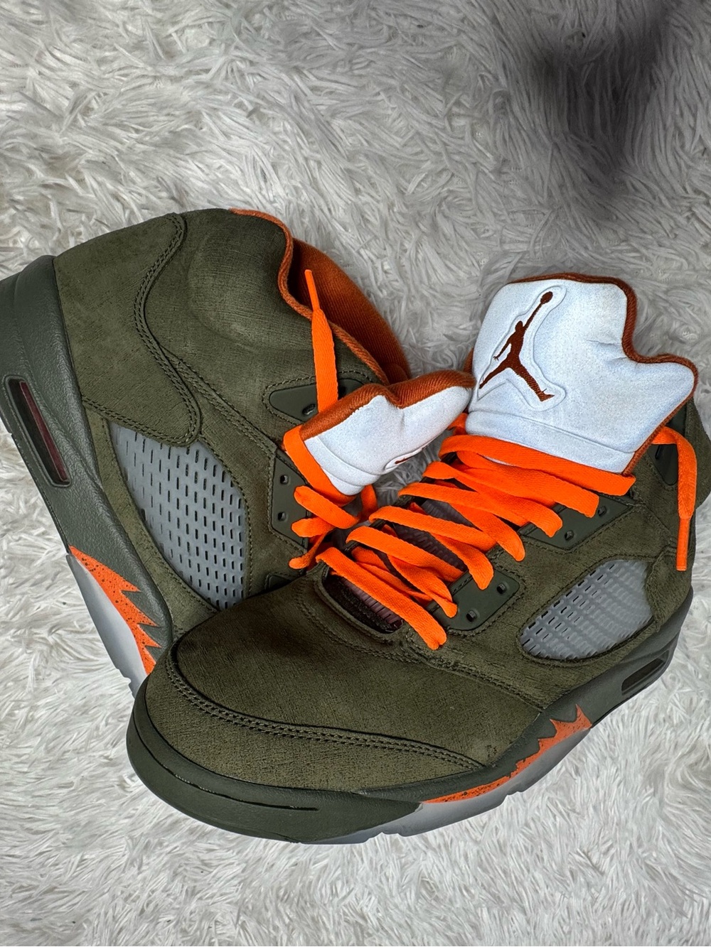 Jordan Olive Green & Bright Orange Men's Basketball Sneakers